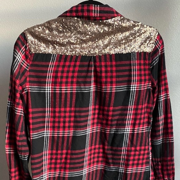 RED PLAID SEQUIN FLANNEL. ARIZONA LONG SLEEVE LIGHTWEIGHT SPARKLY SHIRT. NWT - Picture 16 of 16